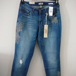 Vintage America Blues Rising Sun Boho Skinny Gold Aplique Jeans-Size 8R/29 NWT